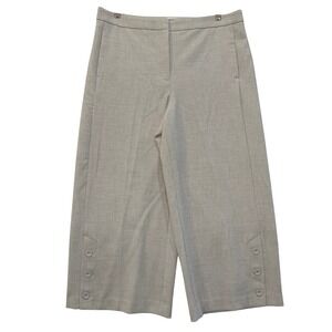 Ann Taylor Women's 14 Beige Wide Leg Cropped Trousers Button Hem Culottes Pants